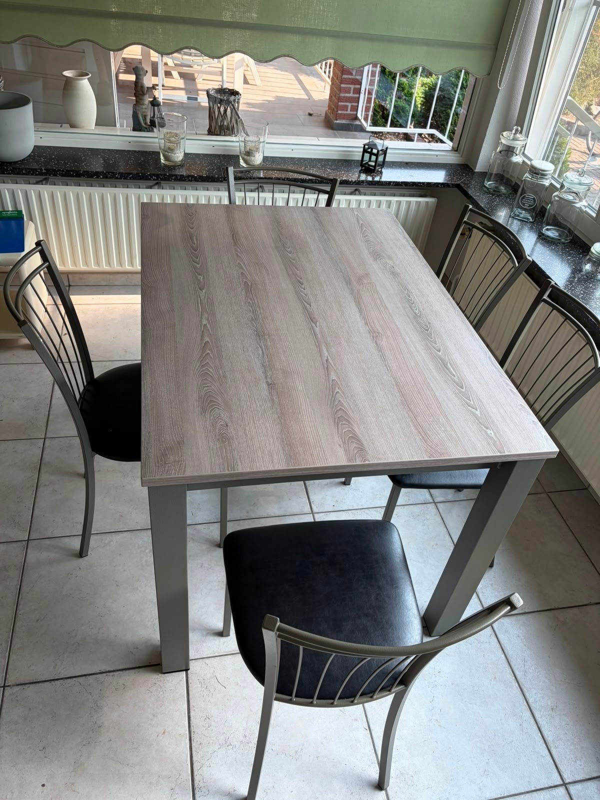 Uitschuifbare keukentafel met 6 stoelen (120-180cm), Ophalen, Gebruikt, 50 tot 100 cm, Vijf personen of meer