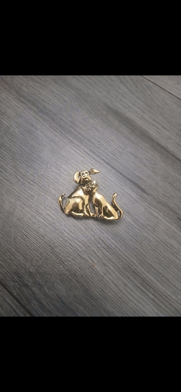 Nieuwe broche: Hond en Kat - Goudkleurig, Ophalen, Overige materialen, 4 tot 7 cm, Nieuw