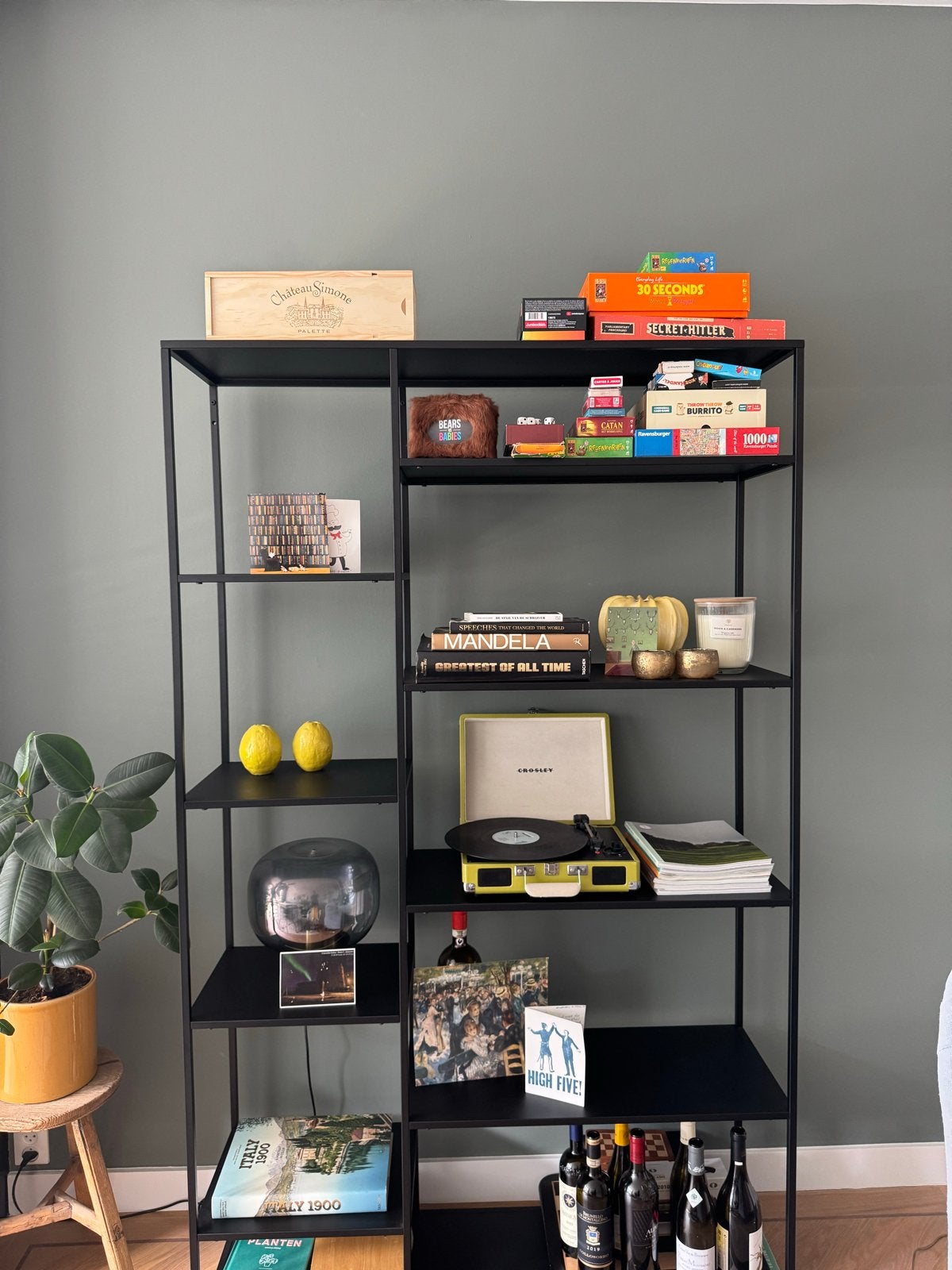 Stijlvolle zwarte metalen boekenkast met 6 planken, Huis en Inrichting, Ophalen, Met plank(en), 100 tot 150 cm, 200 cm of meer