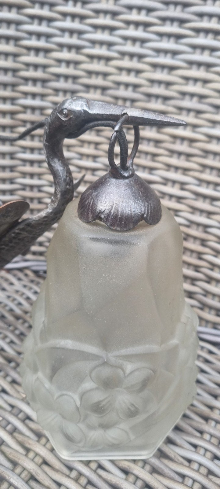 Art Deco Kraanvogel lamp met Gesatineerd Glas, Ophalen of Verzenden