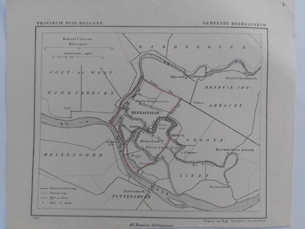 61 / Heerjansdam Puttershoek Kijfhoek Litho uit 1867 Kuyper, Ophalen of Verzenden