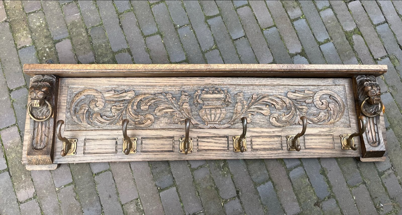 Prachtige antieke houten kapstok met sierlijke details, Ophalen, Gebruikt, Hout, Wandkapstok