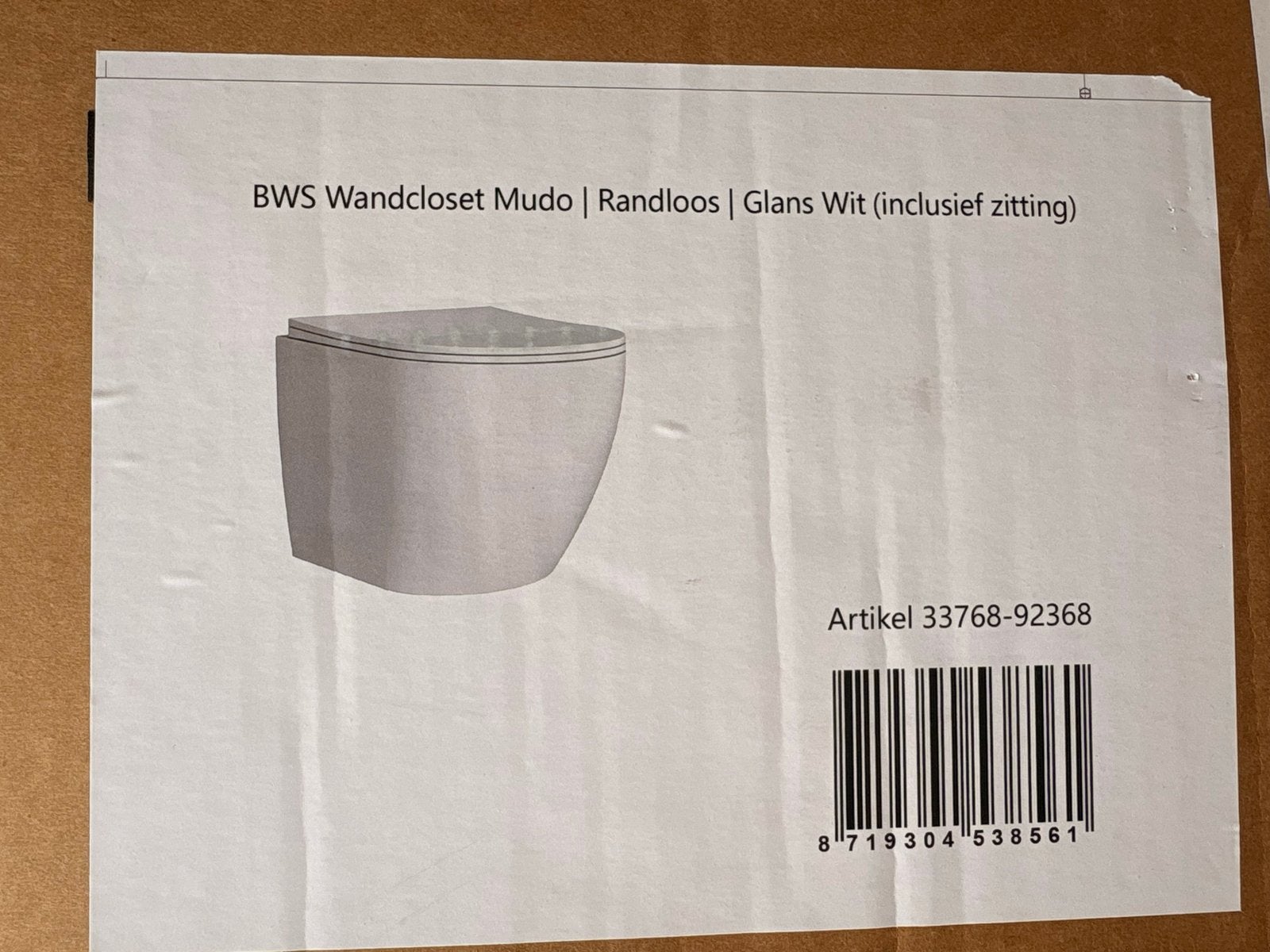 BWS Wandcloset Mudo Randloos Glans Wit (incl. zitting) + Geb, Ophalen, Nieuw, Toilet