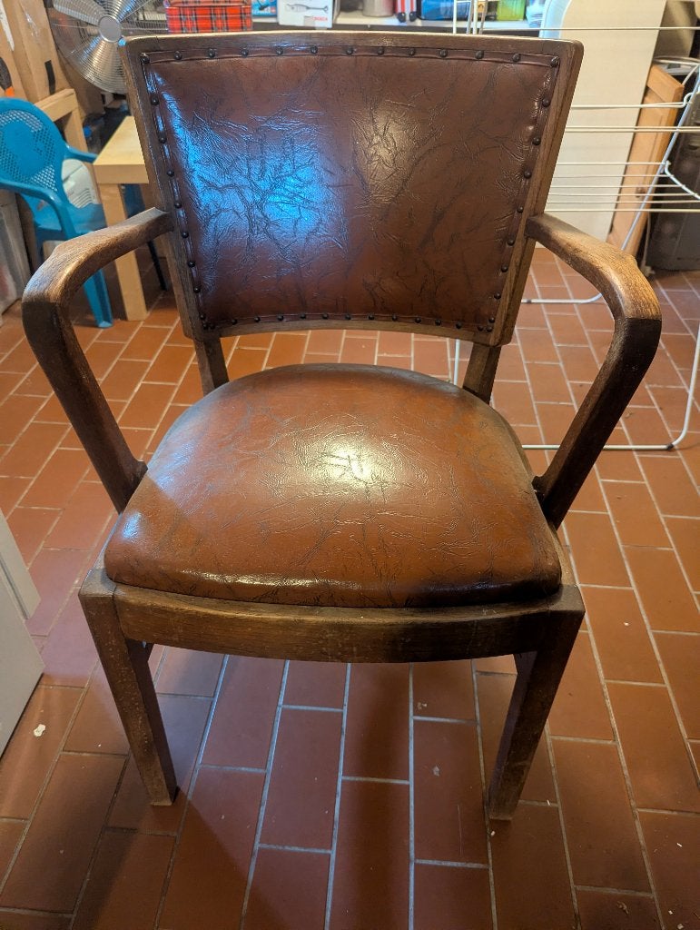4 houten stoelen met leren bekleding, Antiek en Kunst, Ophalen