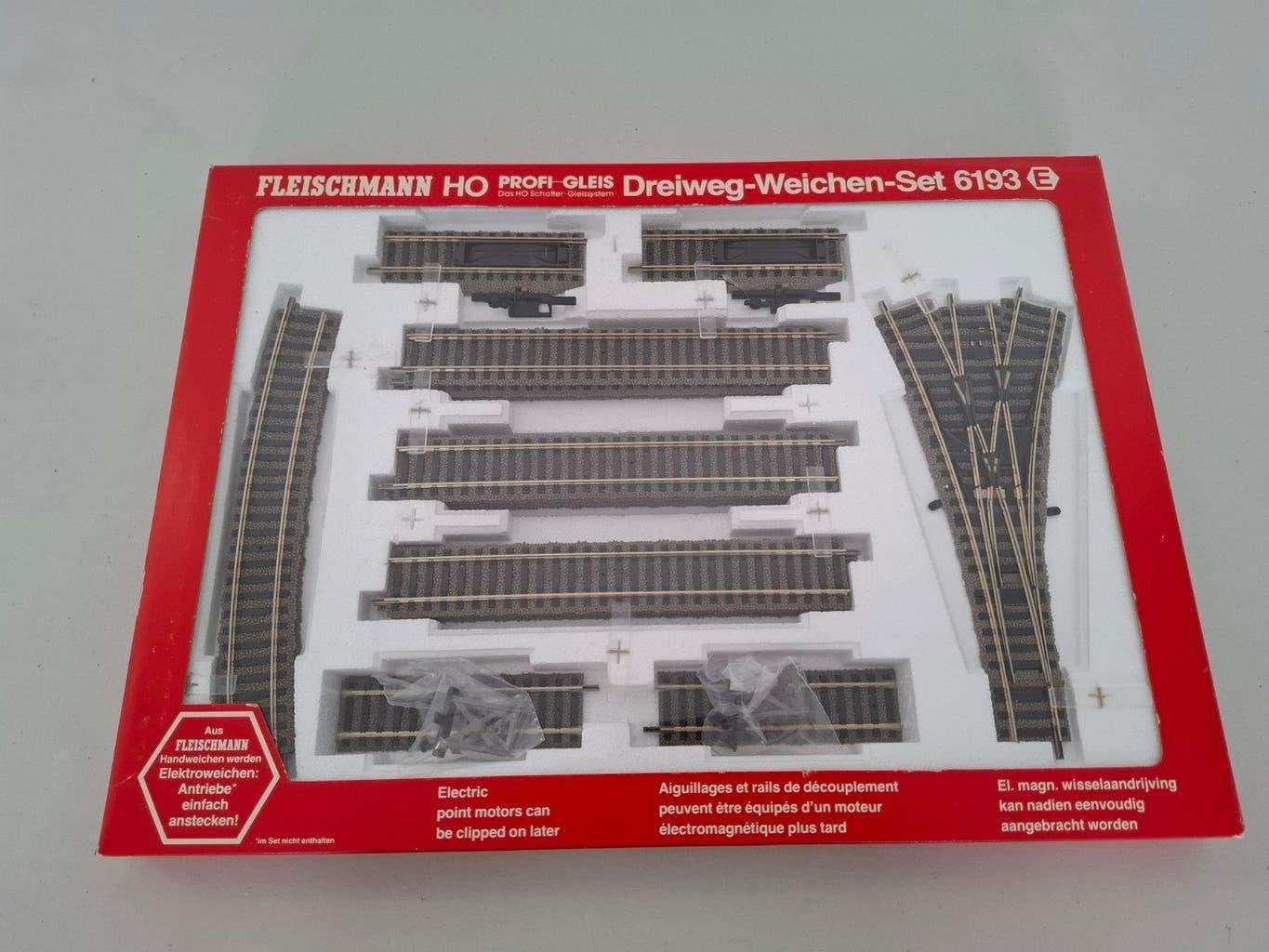 Fleischmann H0 6193 E Driewegwissel set rails, Gelijkstroom, Fleischmann, Nieuw, Rails