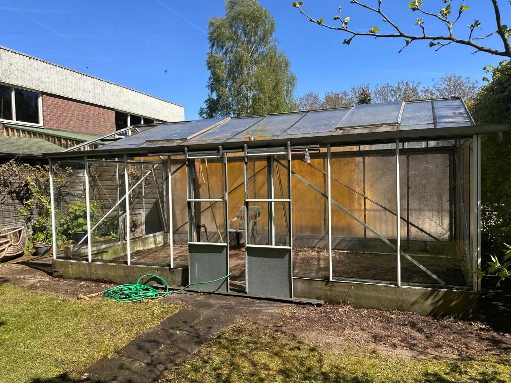 Stalen tuinkas 5.5 x 3m, Gebruikt, Kweekkas, Glas, Ophalen