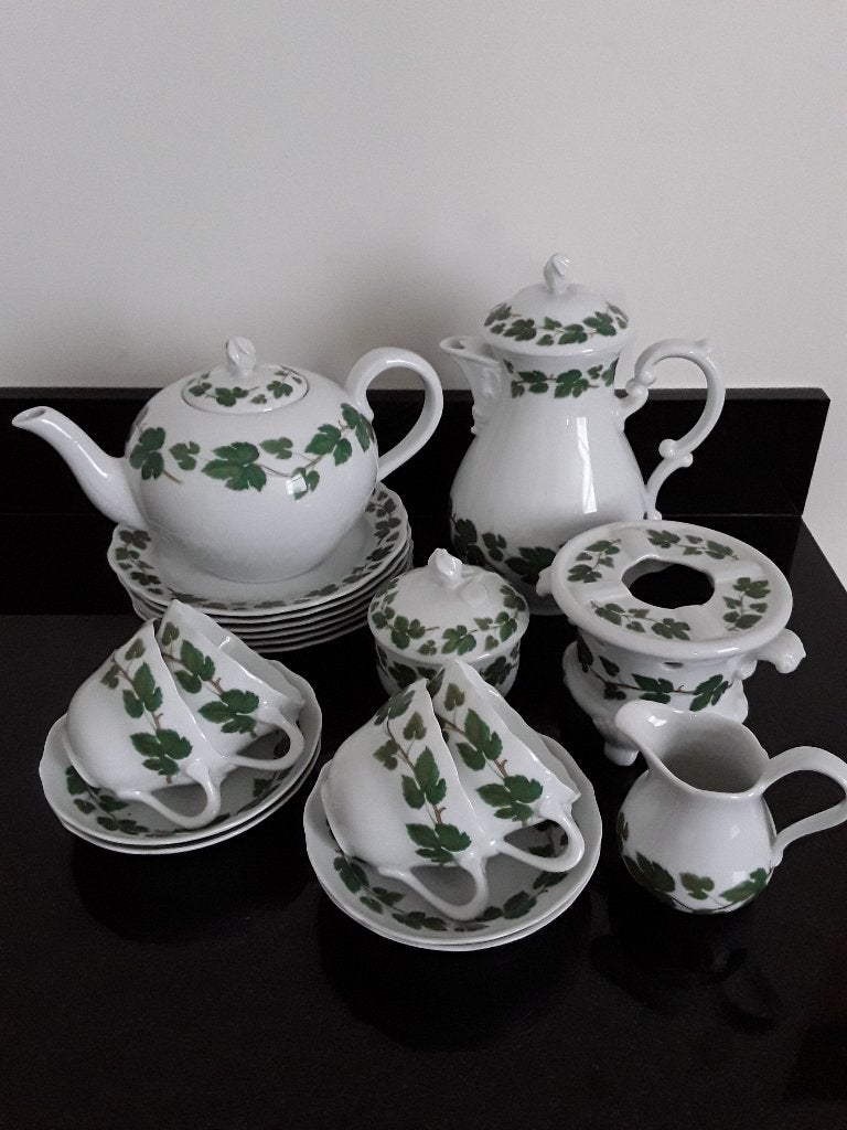 Hutschenreuther thee/koffieservies met groene blaadjes, Verzenden
