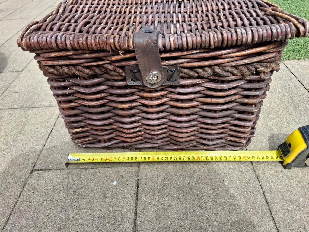 Vintage rieten fietsmand met deksel - Gebruikt, Ophalen, Gebruikt, Fietsmand