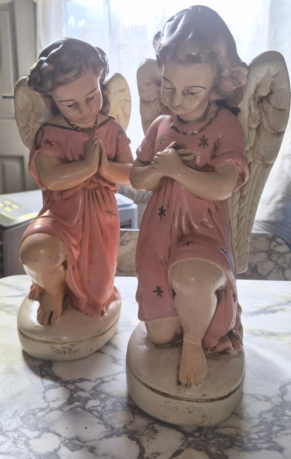 Zeldzame XL set antieke gipsen engelen/Ange Adori (27,5cm), Antiek en Kunst, Ophalen of Verzenden
