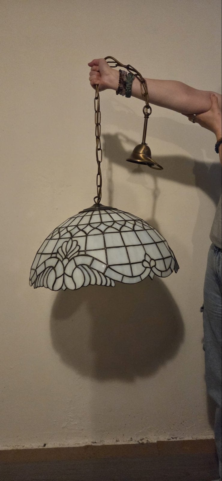Mooie Tiffany hanglamp - Parelmoer wit - Ø 50 cm, Ophalen, Gebruikt, Glas, 75 cm of meer