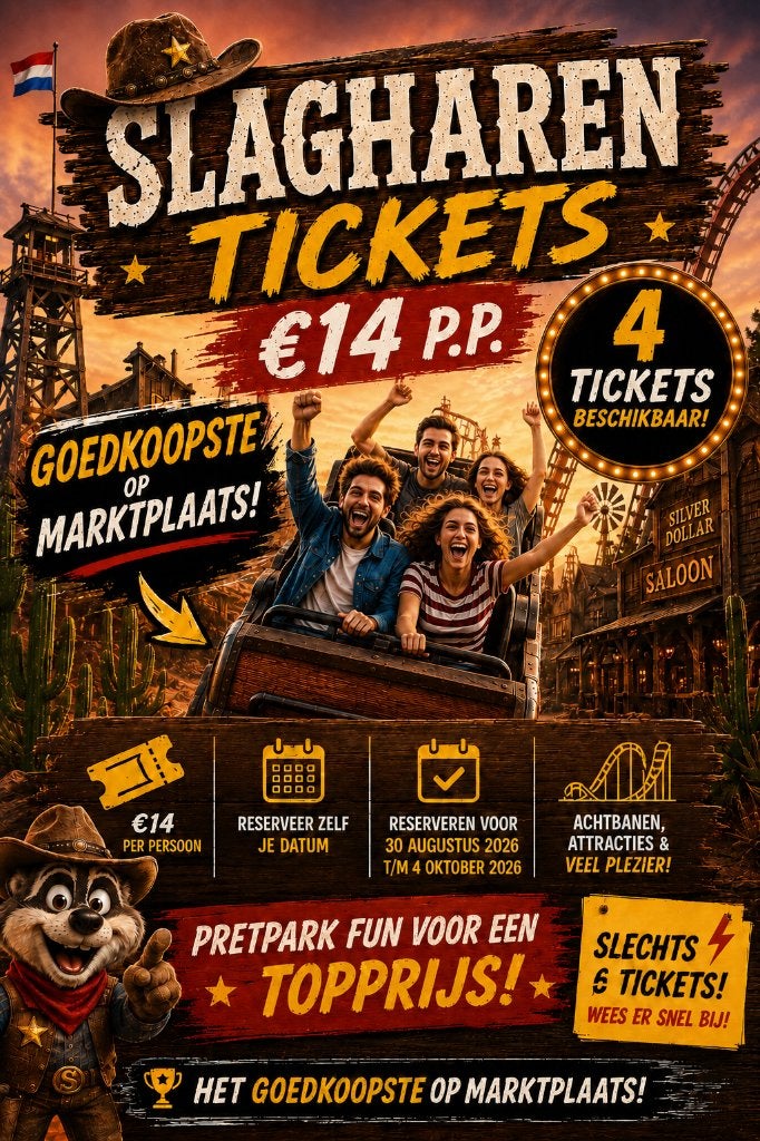 SLAGHAREN 4 tickets €14 PP 101% BETROUWBAAR SNELLE, Tickets en Kaartjes, Drie personen of meer, Ticket of Toegangskaart