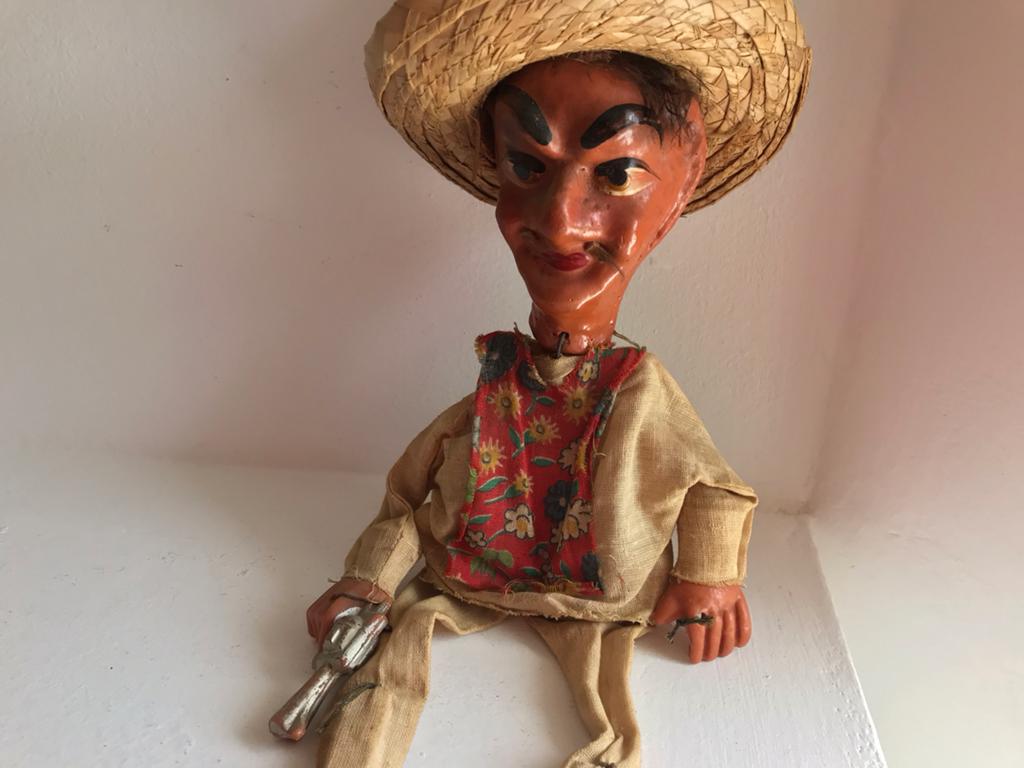 Marionet / pop man met sombrero Mexico jaren 60, Verzamelen, Poppen, Ophalen of Verzenden, Gebruikt, Pop