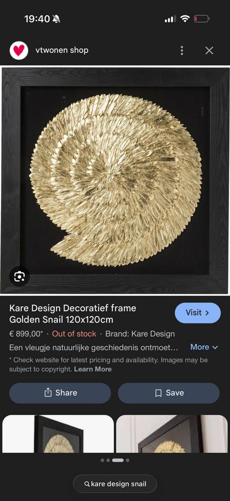 Kare Design Golden Snail Schilderij - Zo goed als nieuw, Ophalen