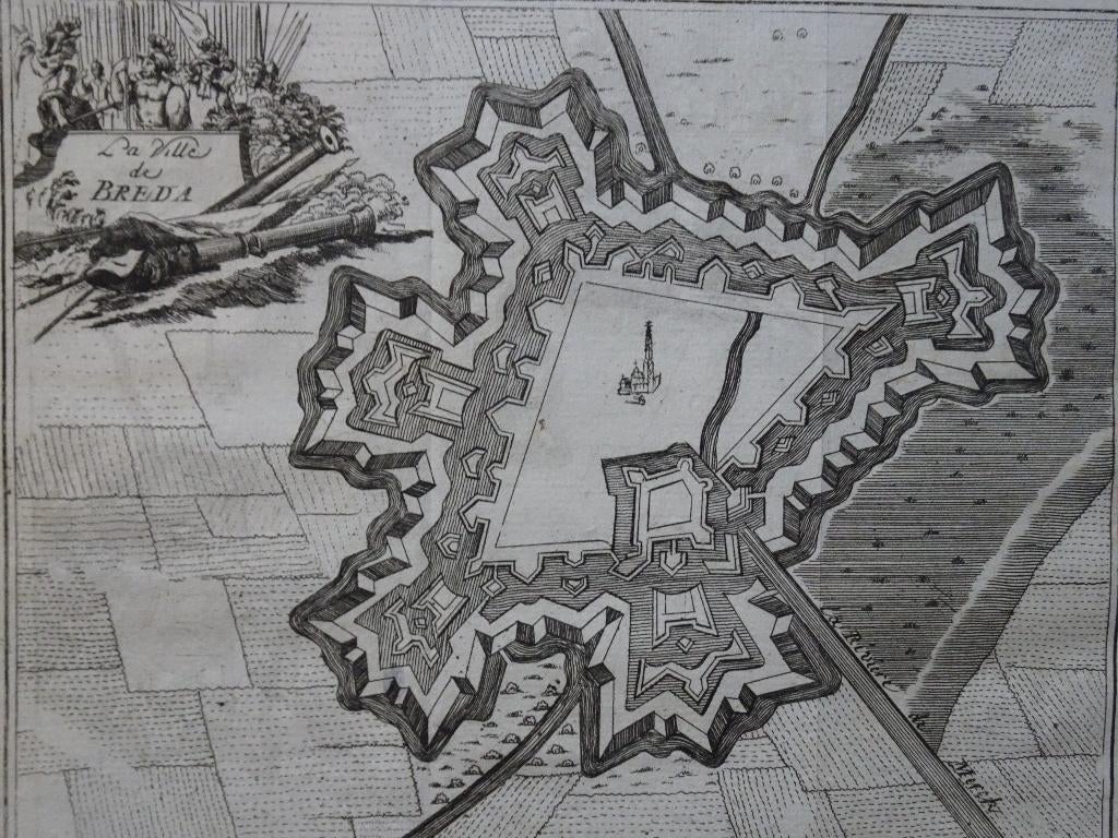 Gravure vesting Breda, Jacobus Harrewijn, ca 1700, Antiek en Kunst, Verzenden, Cartografie, Gravure, Origineel