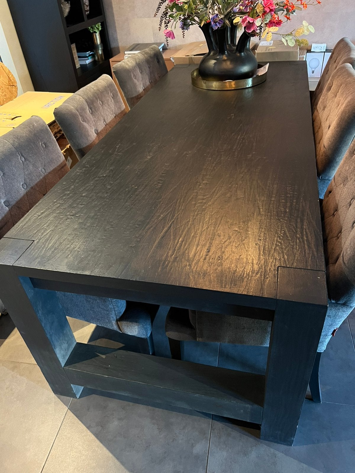 Massief eiken eettafel plus 6 eetkamerstoelen, Huis en Inrichting, Complete eetkamers, Ophalen, Zo goed als nieuw