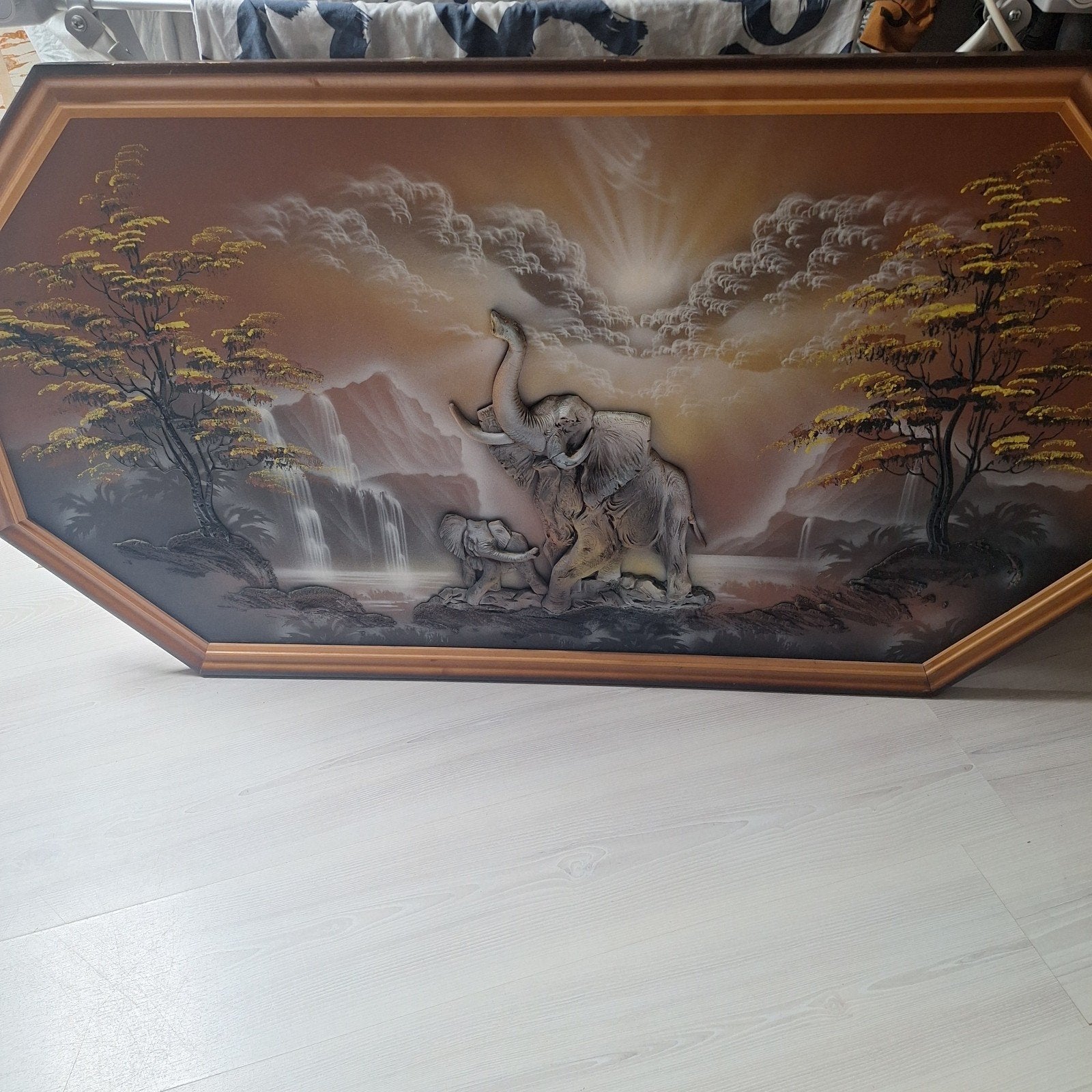 Prachtig 3D Schilderij met Olifanten en Waterval, Ophalen