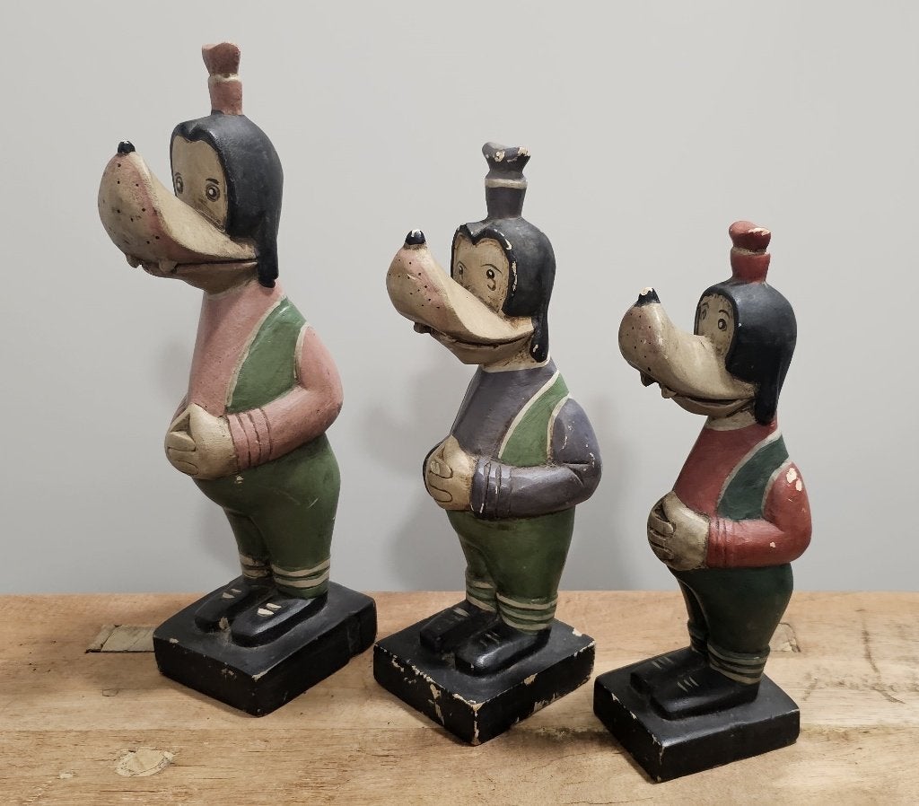 3 OUDE VINTAGE HOUTEN GOOFY POPPETJES, Ophalen of Verzenden