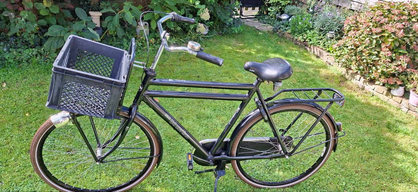 Cortina heren fiets met versnelling en krat, Terugtraprem, Gebruikt, Versnellingen, Ophalen