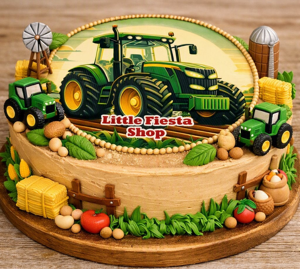 lf1047 icing frosting tractor 19cm eetbare taart print top, Ophalen of Verzenden, Nieuw, Taarten, Versiering