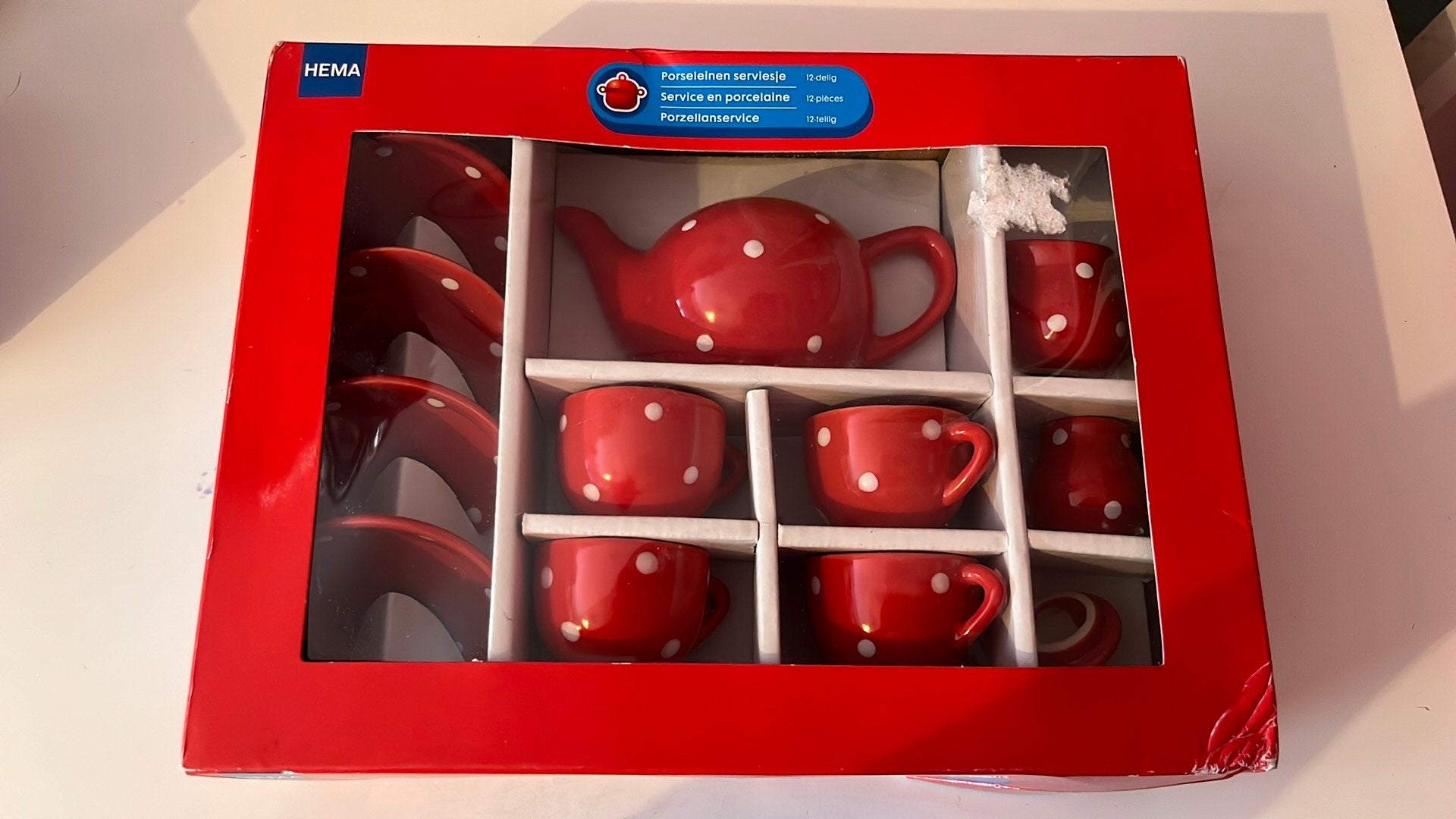 Hema poppenserviesje porselein rood/wite stippen nieuw!, Ophalen of Verzenden, Nieuw, Overige materialen, Speelkeuken-accessoire