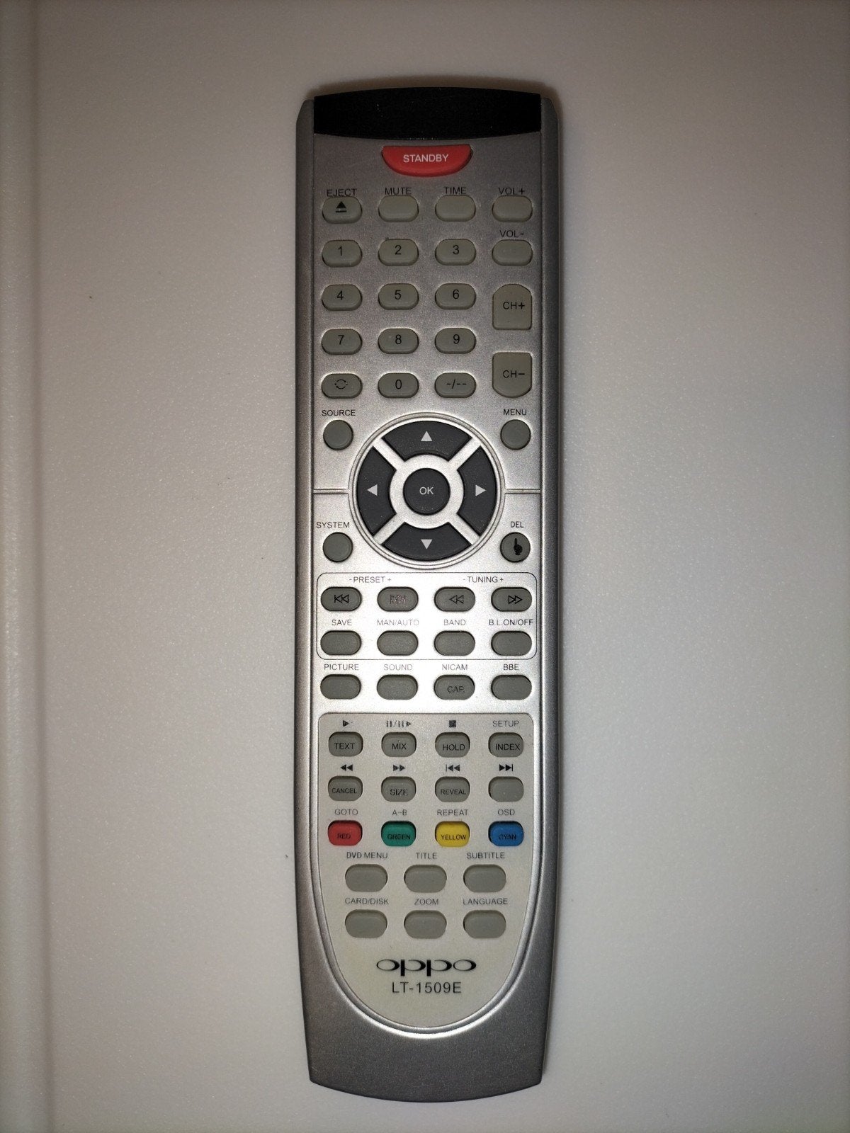 Oppo LT-1509E Afstandsbediening - Zilver, Audio, Tv en Foto, Afstandsbedieningen, Ophalen of Verzenden, Gebruikt, Origineel, Tv