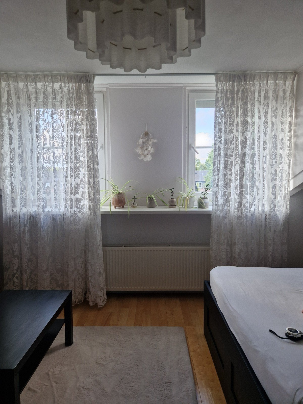 Lichtdoorlatende gordijn met patroon, wit, Ophalen, Vitrage, Gebruikt, Met haken