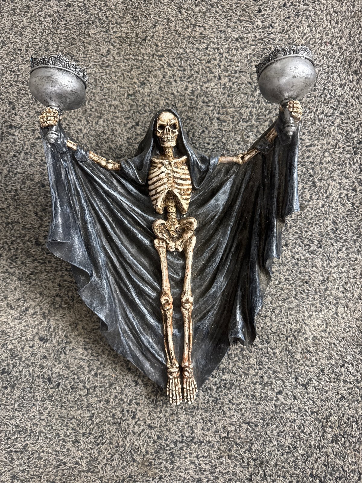 Muurdecoratie Doodshoofd met 2 Kaarsenhouders - Gothic Stijl, Overige materialen, Gebruikt, Ophalen of Verzenden, Kandelaar