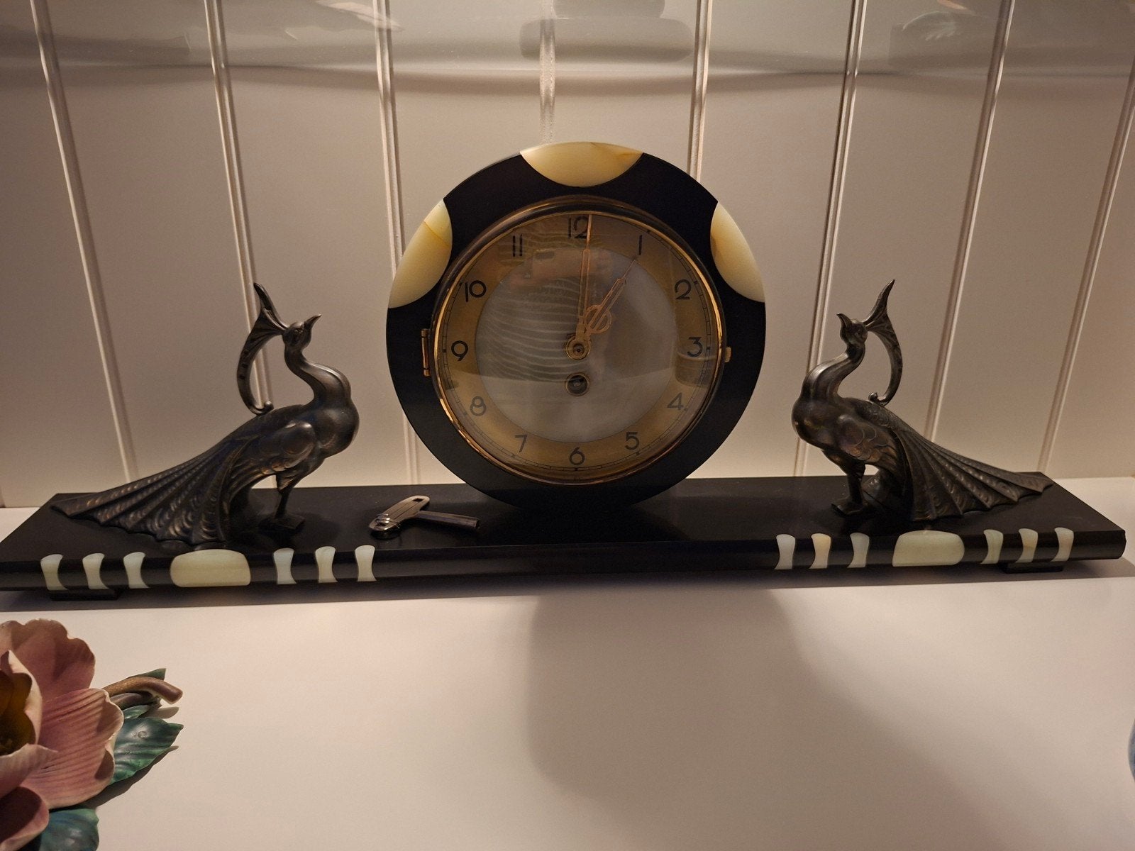 Art Deco Schouwklok met Pauwen - Puntgaaf en Werkend, Ophalen of Verzenden