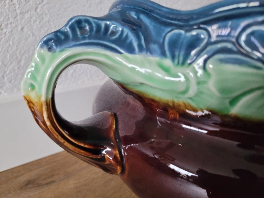 Art Nouveau keramiek cachepot /bloempot Majolica, Ophalen of Verzenden