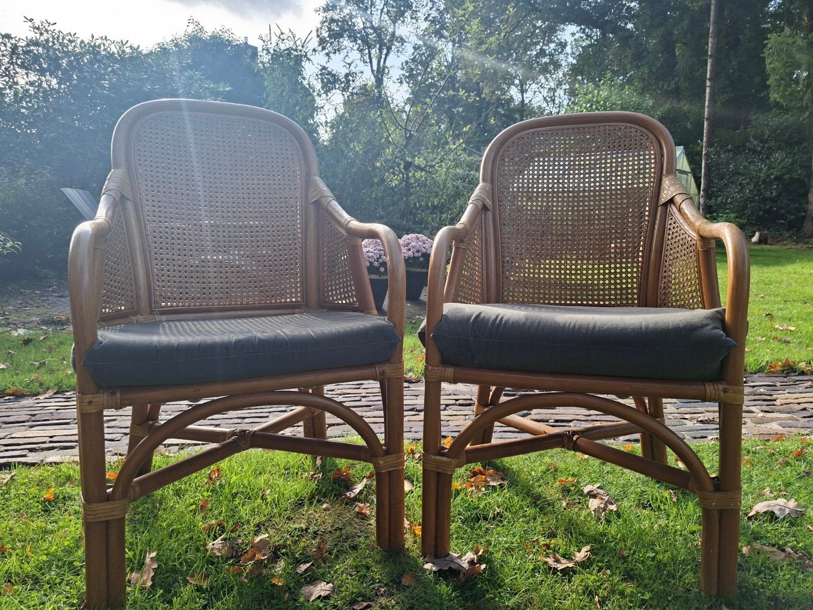 rotan stoelen met kussens, Tuin en Terras, Ophalen, Gebruikt, Rotan