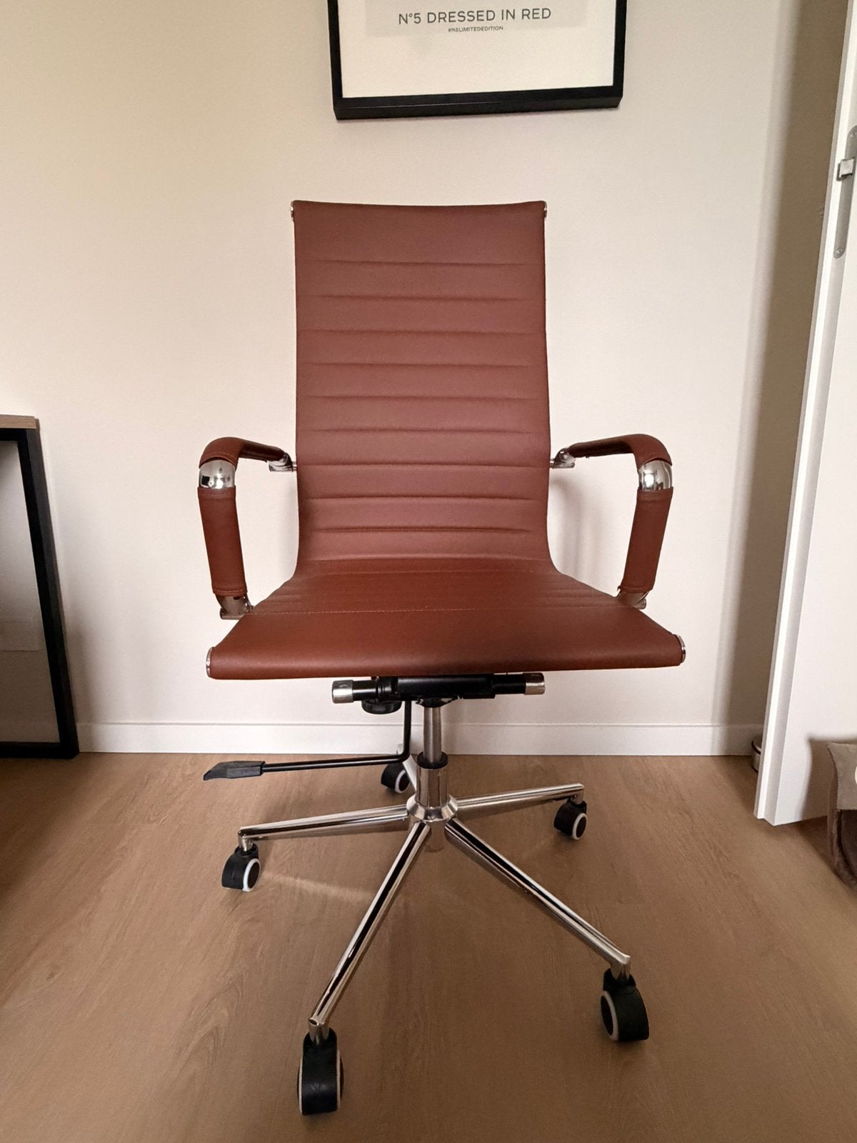 Cognackleurige bureaustoel leatherlook, Huis en Inrichting, Ophalen, Gebruikt, Bruin, Bureaustoel