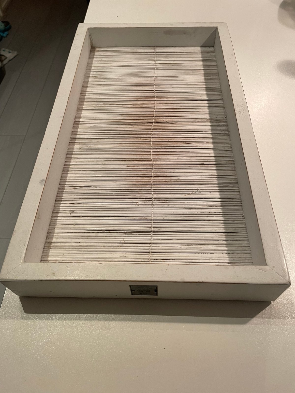 Riviera Maison Dienblad - Wit Hout met Bamboe 25x45, Gebruikt, Met opstaande rand, Ophalen of Verzenden, Dienblad