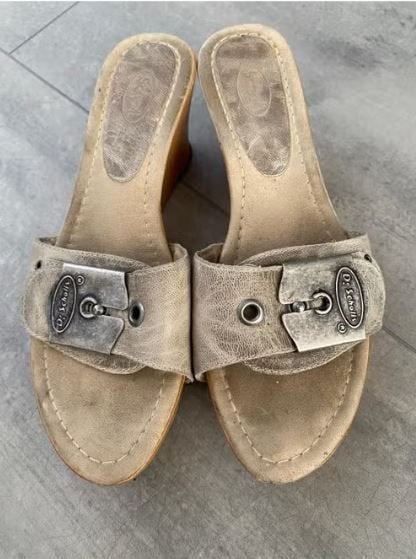 Dr. Scholl's sandalen houten sleehak, Kleding | Dames, Beige, Zo goed als nieuw, Dr. Scholl's, Sandalen of Muiltjes