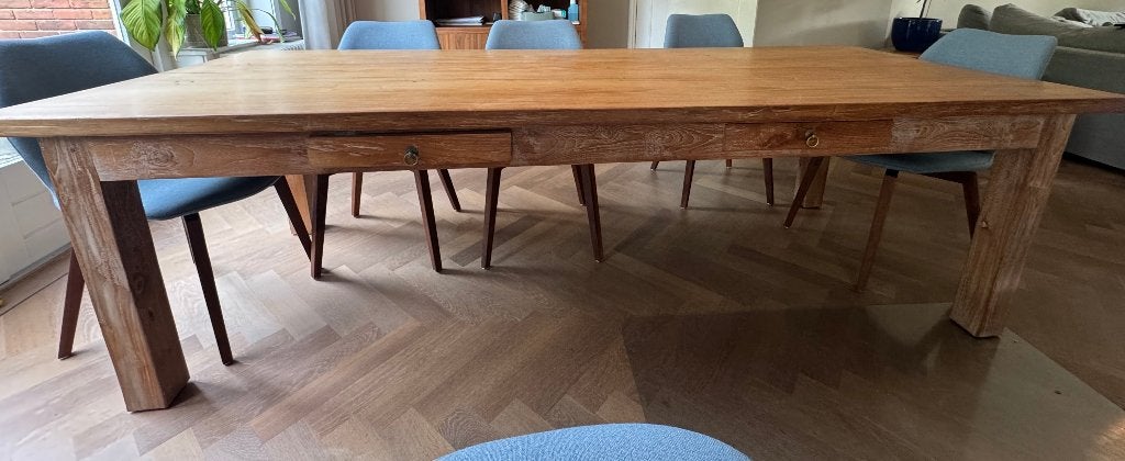 Teakhouten tafel 257*100, Ophalen, Gebruikt, 100 tot 150 cm, Teakhout
