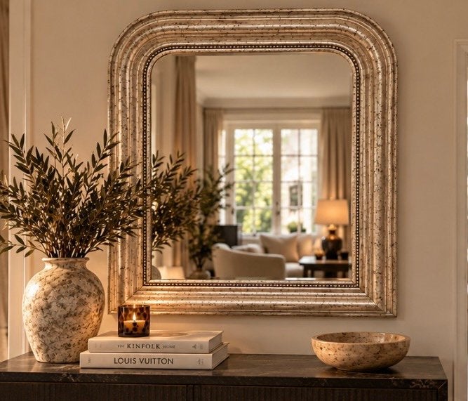 Luxe metalen wandspiegel champagne/zilver – nieuwstaat