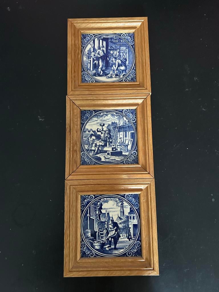 Delfts Blauw Tegeltableau met Beroepen (3 stuks), Ophalen of Verzenden
