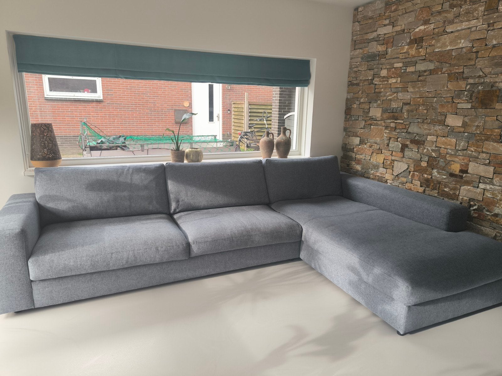 Hoekbank lichtblauw, Ophalen, 125 cm of meer, 125 cm of meer, Zo goed als nieuw