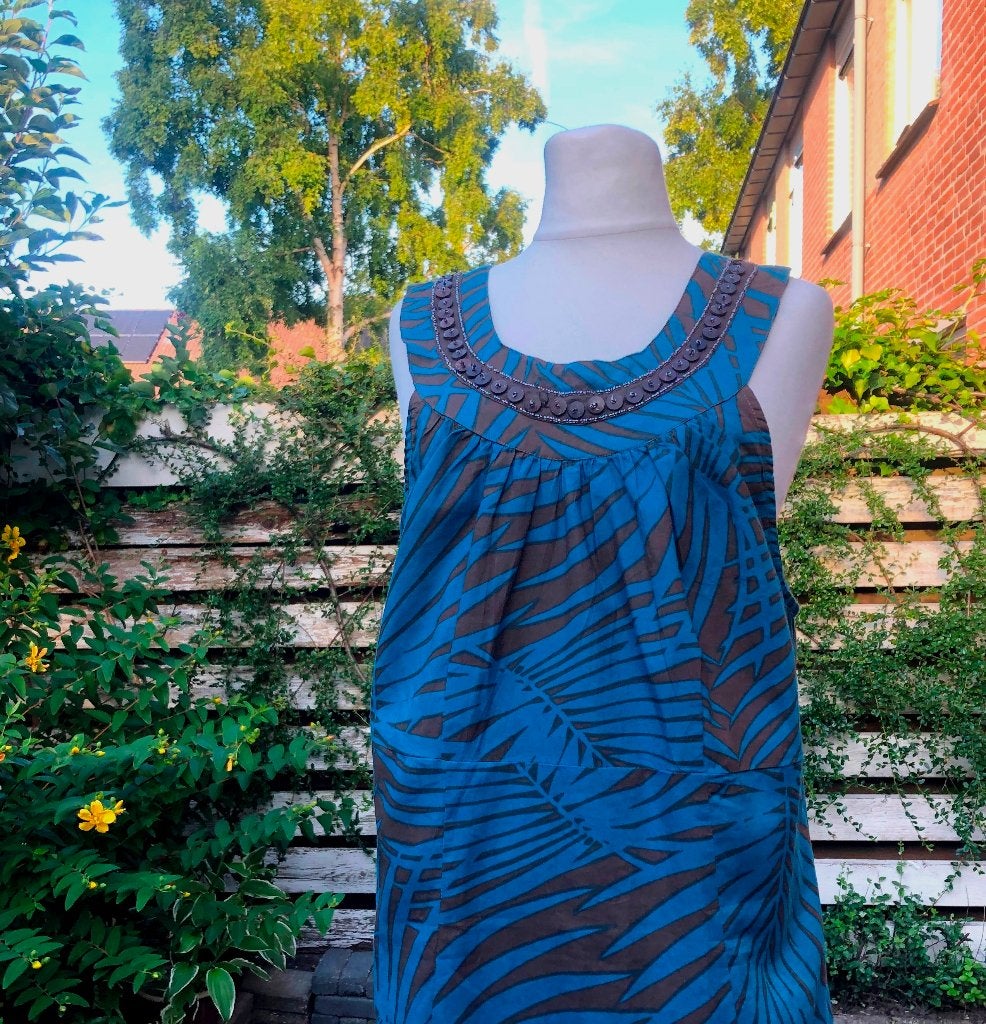 blauw turquoise jurk met kraaltjes - nieuw - L - Zor, Blauw, Nieuw, Ophalen of Verzenden, Zor