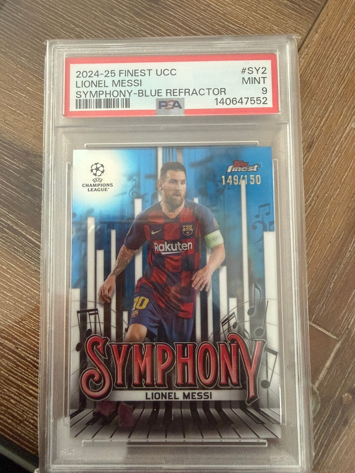 Lionel Messi Symphony Blue Refractor PSA 9 Mint /150, Ophalen of Verzenden, Zo goed als nieuw, Plaatje