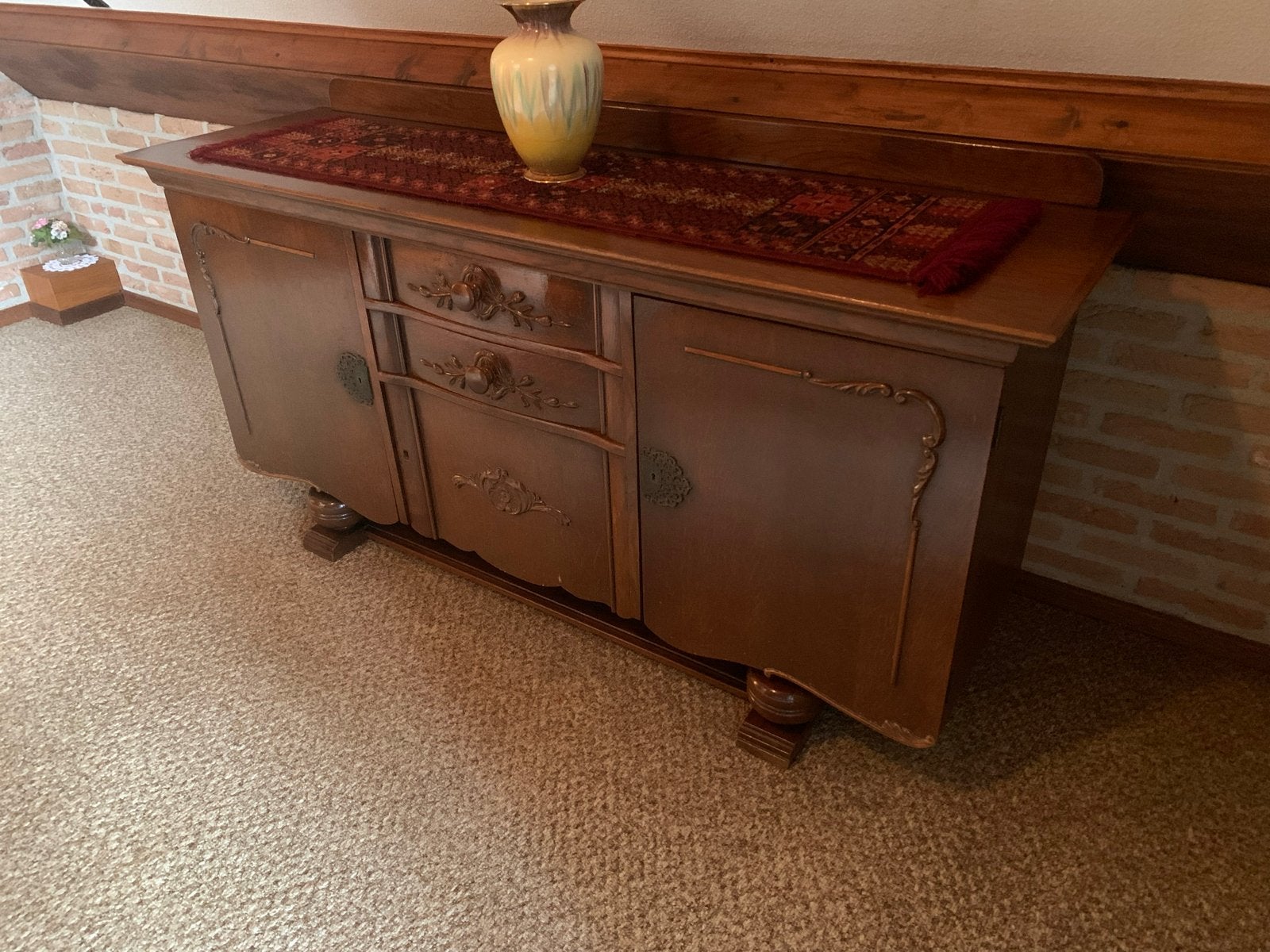 Antiek dressoir met houtsnijwerk - 173x52x92cm, Antiek en Kunst, Ophalen