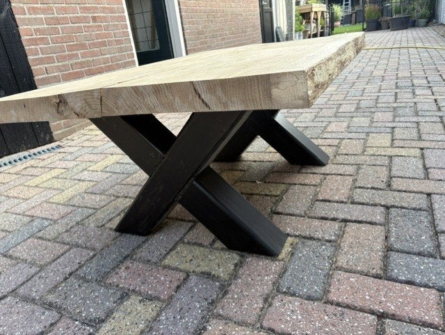Boomstam salontafel eiken., Ophalen, 100 tot 150 cm, Eikenhout, Nieuw