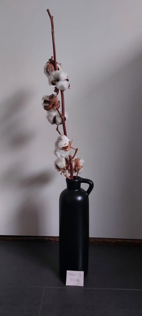 Zwarte vaas met katoentakken - 31 cm hoog, Overige materialen, Gebruikt, 50 tot 75 cm, Zwart