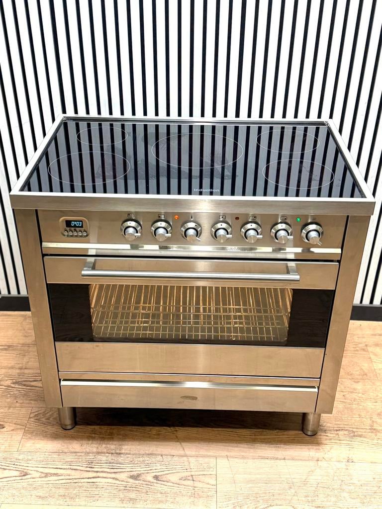 Luxe RVS Boretti Inductie Fornuis met 5 zones 90 cm, Witgoed en Apparatuur, Hete lucht, Fornello Esperta, Ophalen of Verzenden