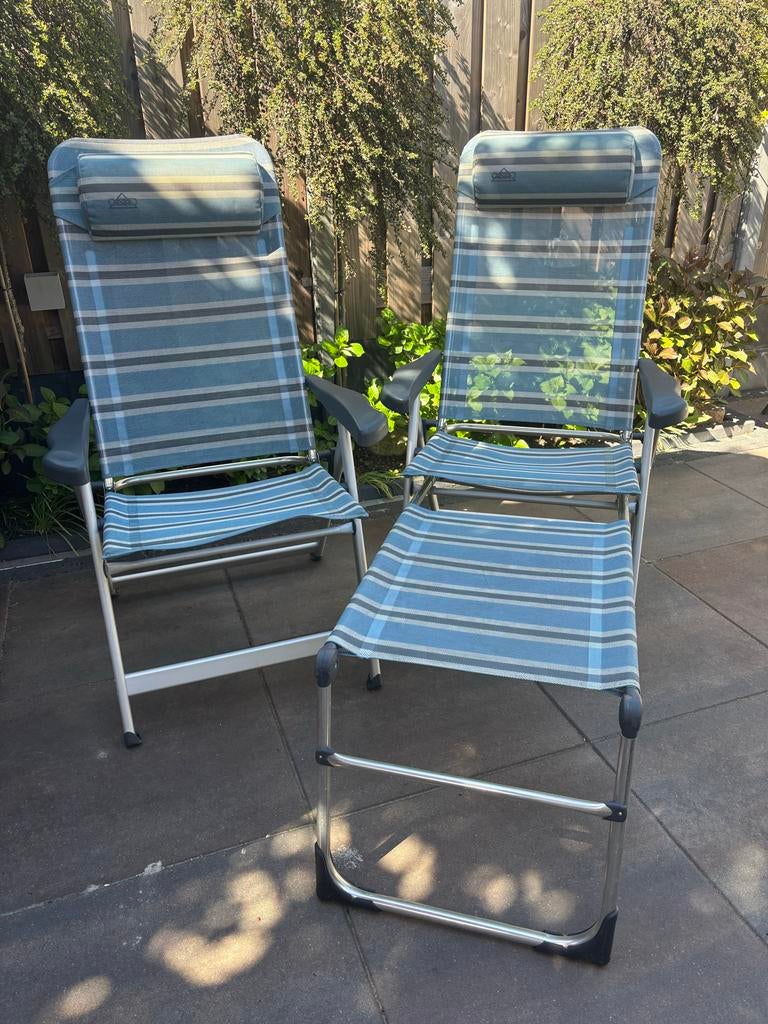 4 Crespo tuinstoelen set met hoofdkussens en voetensteunen., Ophalen, Gebruikt, Campingstoel