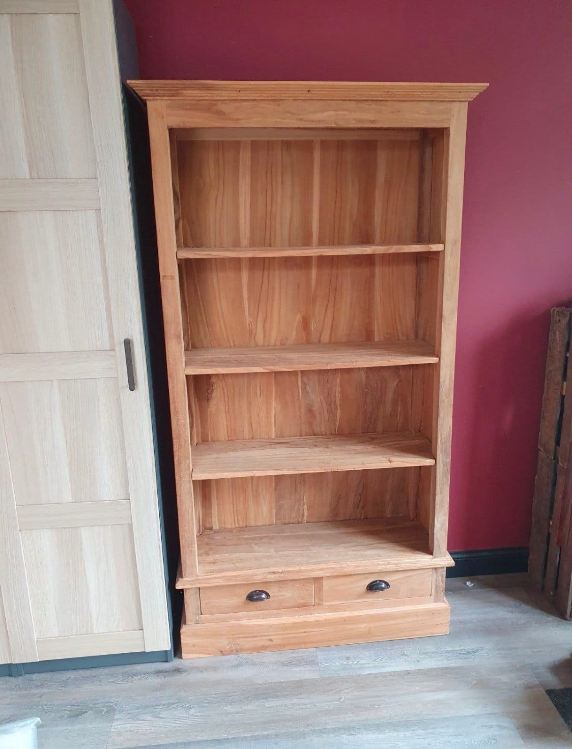 Massief houten boekenkast met lades, Huis en Inrichting, Ophalen, Met plank(en), Gebruikt, 50 tot 100 cm