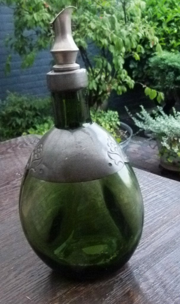 antieke fles  met tinnen deksel, Ophalen of Verzenden