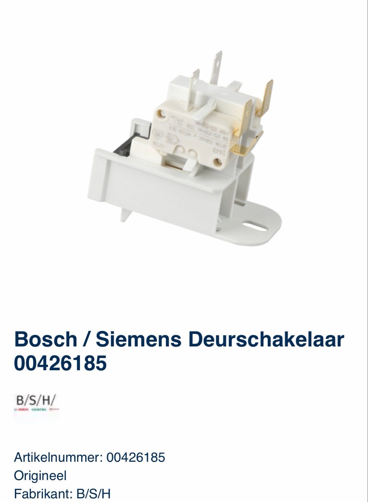 Nieuwe Bosch/Siemens Deurschakelaar 00426185, Ophalen of Verzenden, Nieuw