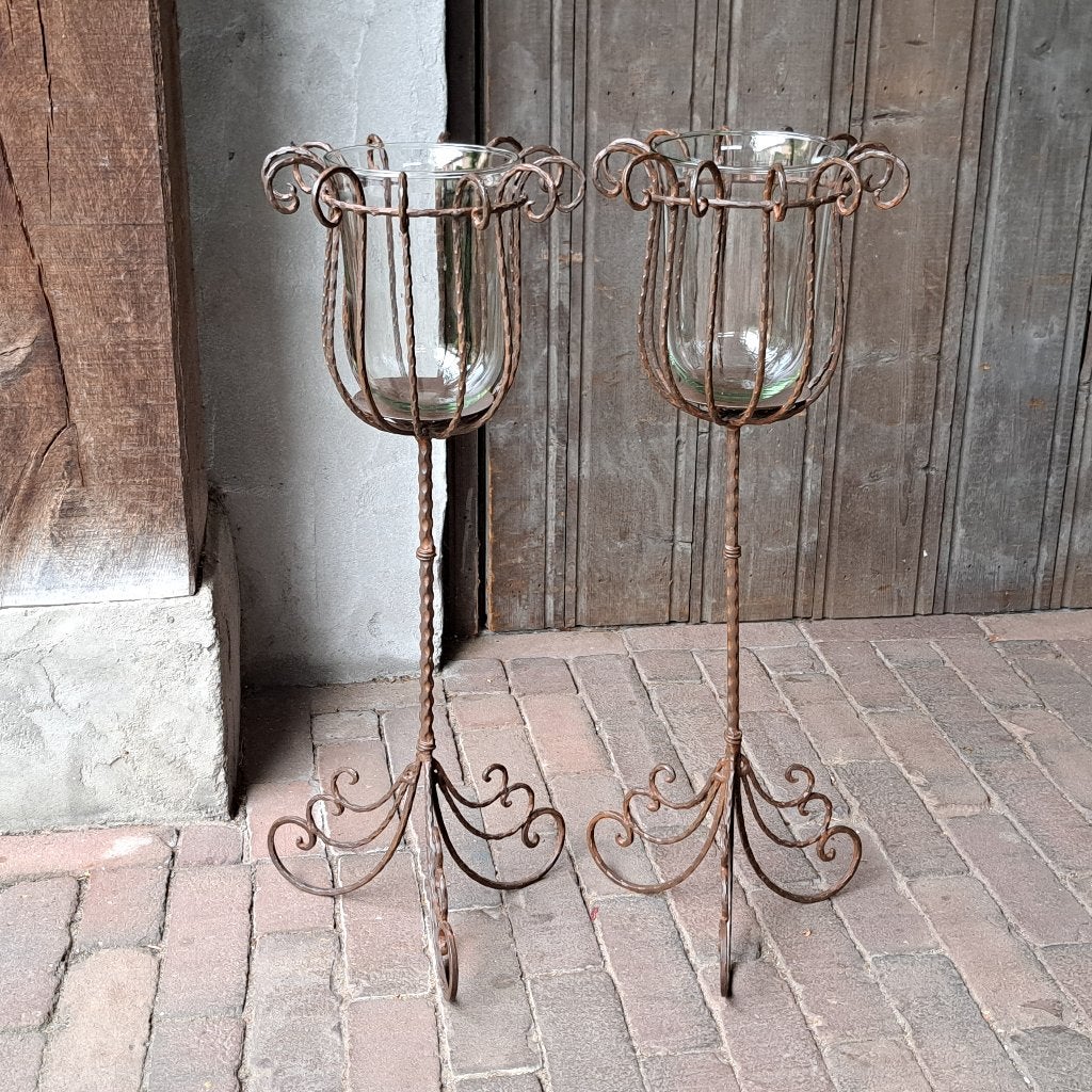 2x Landelijk metalen kandelaar windlicht met glas *Etage3*, ., Ophalen of Verzenden, Zo goed als nieuw, .