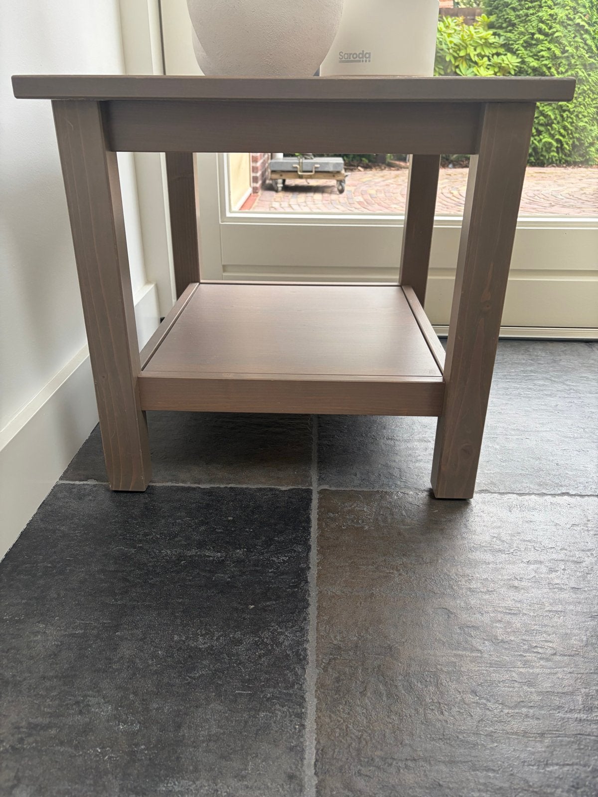 2 Houten tafeltjes met opbergplank ikea, Minder dan 55 cm, Gebruikt, Rechthoekig, Hout