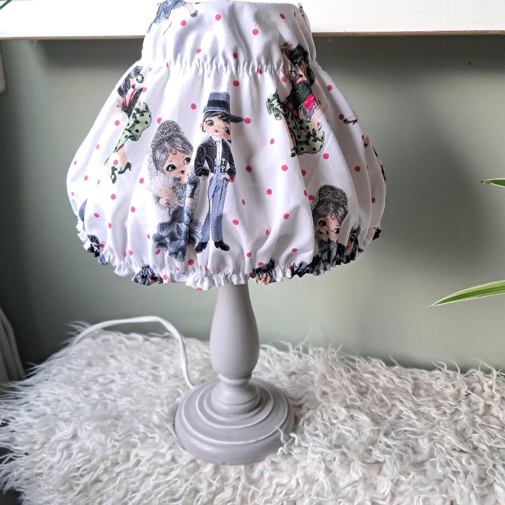 Handgemaakte hoes voor lampenkap vintage Spaanse dansers, -, Wit, -, Rond